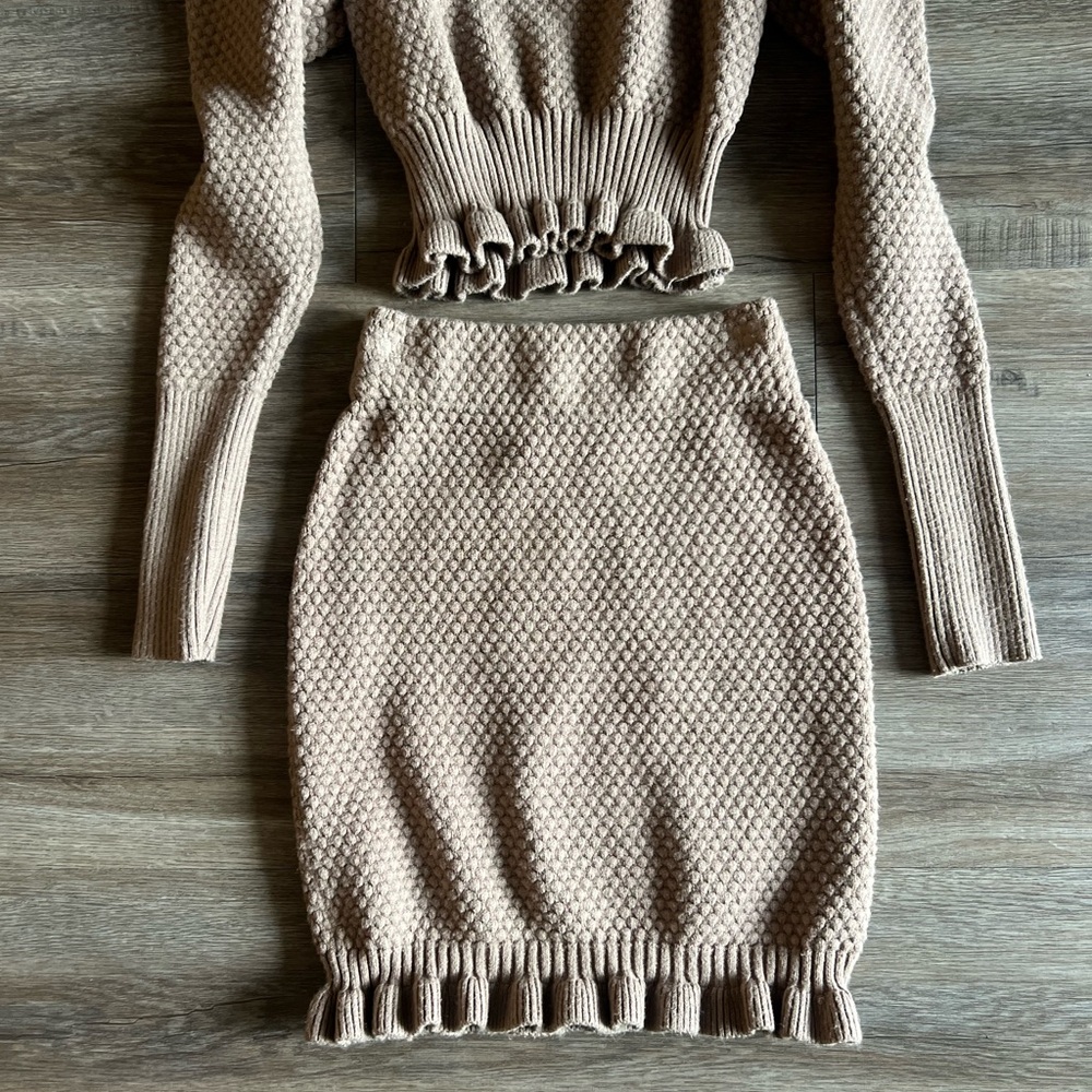 Express Tan Knit Two-Piece Set Top and Skirt - Picture 4 of 6